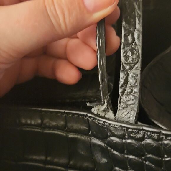 Lia Numa Black Leather Croc Embossed Tote Bag Made in Italy - Picture 13 of 13